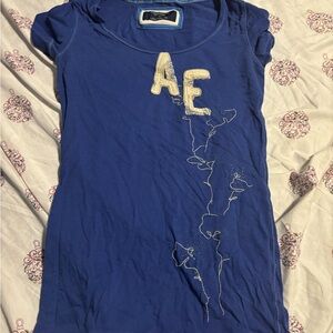 American Eagle Outfitters Blue Tee with Embroidered Detail